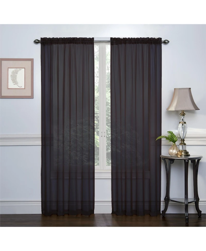 GoodGram Set of 2 Light Weight Basic Sheer Voile Rod Pocket Window Curtain Panels - Black, 84 in. Long