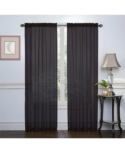 GoodGram Set of 2 Light Weight Basic Sheer Voile Rod Pocket Window Curtain Panels - Black, 84 in. Long