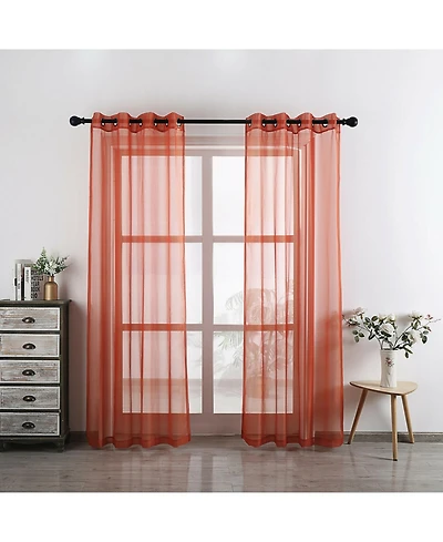 Kate Aurora 2 Piece Designer Sheer Voile Grommet Top Window Curtains