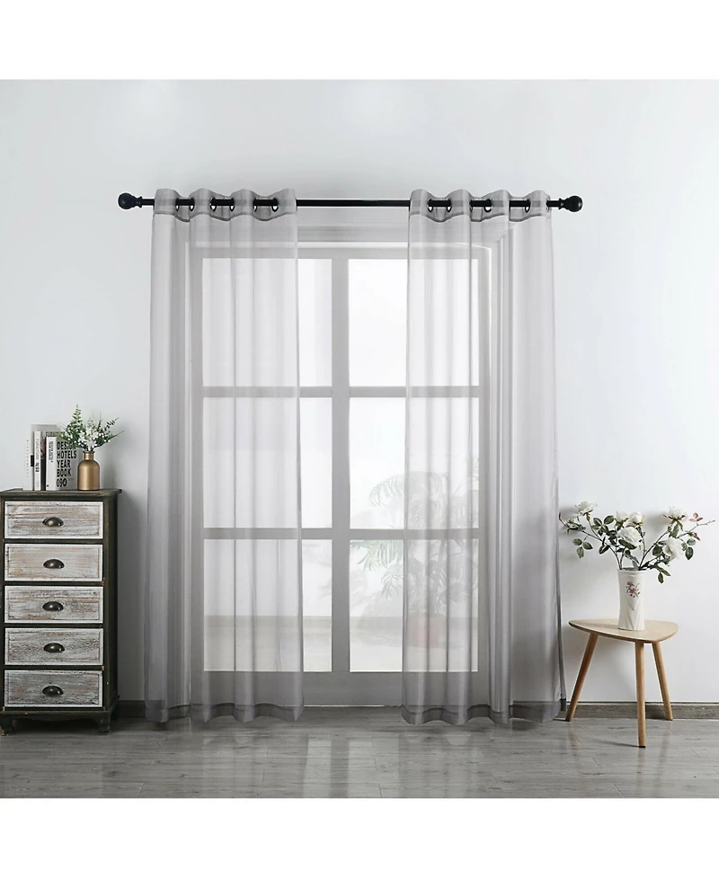 Kate Aurora 2 Piece Designer Sheer Voile Grommet Top Window Curtains