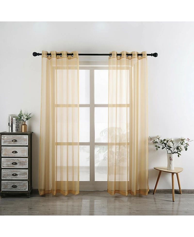 Kate Aurora 2 Piece Designer Sheer Voile Grommet Top Window Curtains