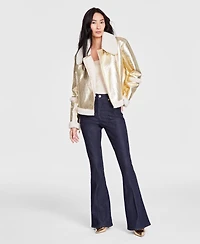 I.n.c. International Concepts Women's Cropped Metallic Aviator Jacket, Created for Macy's