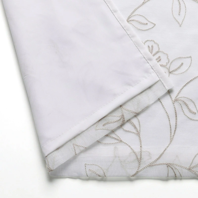 Kate Aurora Floral Embroidered Double Layered Sheer Grommet Curtains