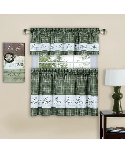 Kate Aurora Country Farmhouse Plaid Live laugh love 3 Piece Kitchen Curtain Set
