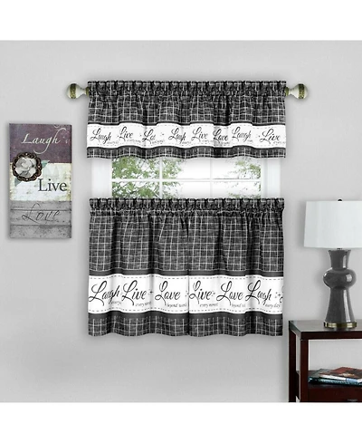 Kate Aurora Country Farmhouse Plaid Live laugh love 3 Piece Kitchen Curtain Set