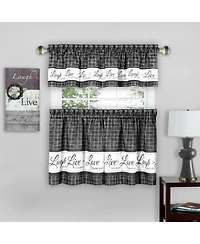 Kate Aurora Country Farmhouse Plaid Live laugh love 3 Piece Kitchen Curtain Set