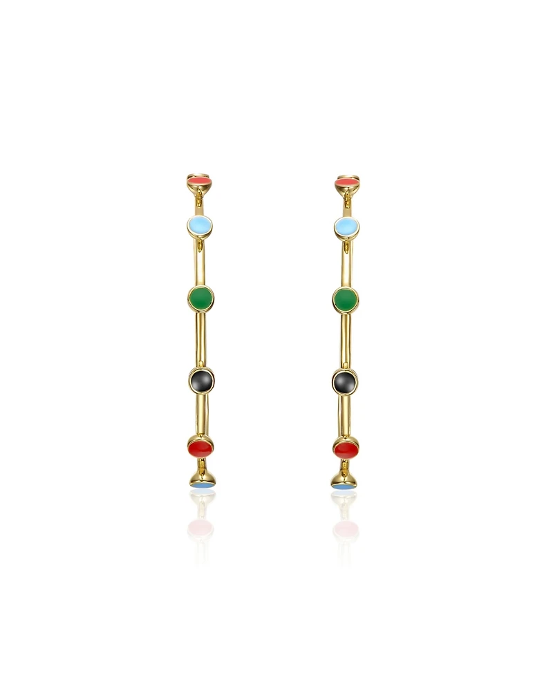 Sterling Silver 14k Gold Plated Multi-Color Enamel C-Hoop Earrings