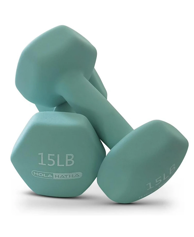 HolaHatha 5, 10, and 15 Lb Neoprene Dumbbell Free Hand Weight Set w/ Rack, Multi