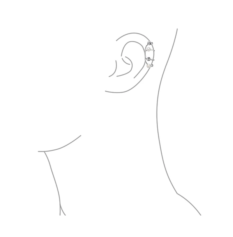 Bling Jewelry Geometric Spiral Wire Crystal White Pearl Cartilage Ear Cuff Wrap Helix Earring .925 Sterling Silver