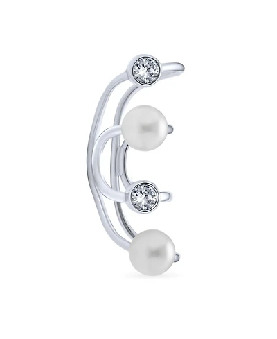 Bling Jewelry Geometric Spiral Wire Crystal White Pearl Cartilage Ear Cuff Wrap Helix Earring .925 Sterling Silver