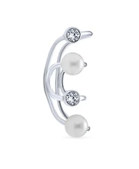 Bling Jewelry Geometric Spiral Wire Crystal White Pearl Cartilage Ear Cuff Wrap Helix Earring .925 Sterling Silver