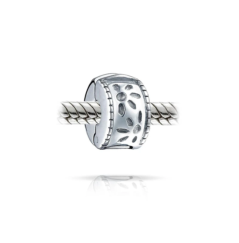 Bling Jewelry Floral Daisy Flower Spacer Stopper Spacer Bead Charm .925 Sterling Silver Snap Clasp Fits European Bracelet