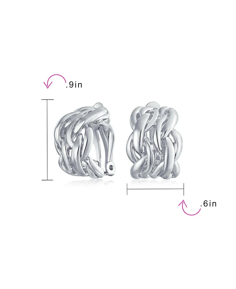 Bling Jewelry Twisted Cable Chain Weave Wide Half Hoop Clip On Earrings Non Pierced Ears