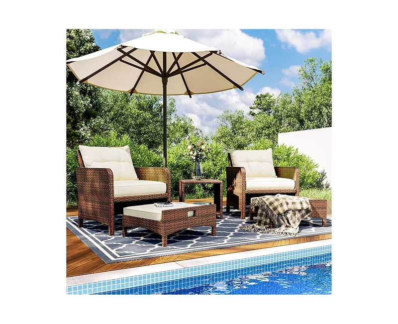 Pamapic 5-Piece Wicker Patio Conversation Set with Cushions