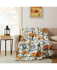Kate Aurora Harvest Time Autumn Floral Give Thanks Ultra Soft & Plush Oversized Accent Throw Blanket - White