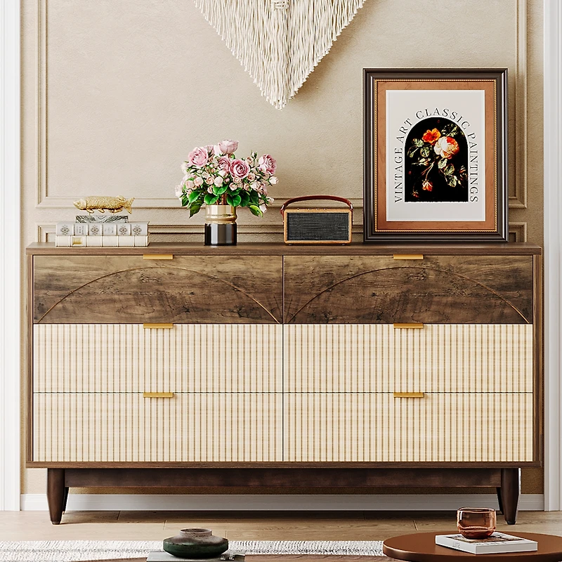 Tribesigns 6-Drawer Dresser for Bedroom: 55 Inches Modern Chest of Drawers with Gold Metal Handles