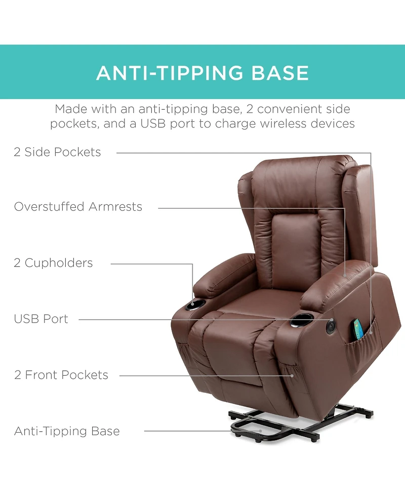 Best Choice Products Electric Power Lift Recliner Massage Chair Furniture w/ Usb Port, Heat, Cupholders