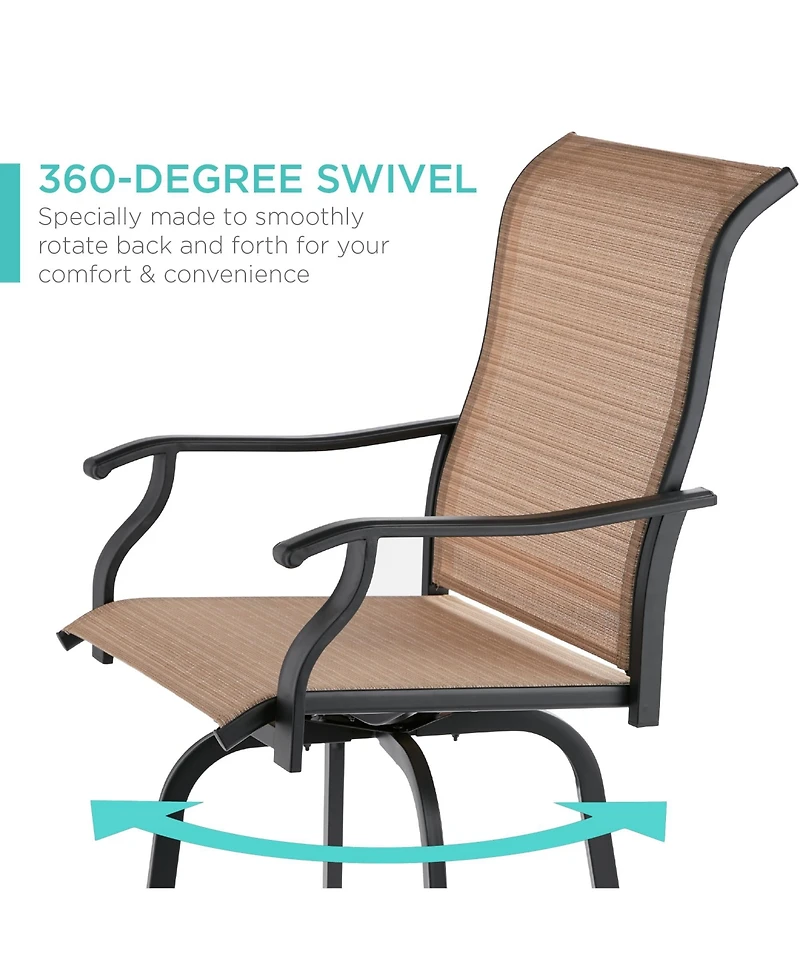 Best Choice Products Set of 2 Outdoor Swivel Bar Stools, Patio Barstool Chairs w/ 360 Rotation, All-Weather Mesh