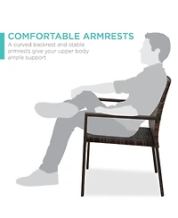 Best Choice Products Set of 2 Wicker Chairs, Stackable Outdoor Dining Furniture w/ Armrests