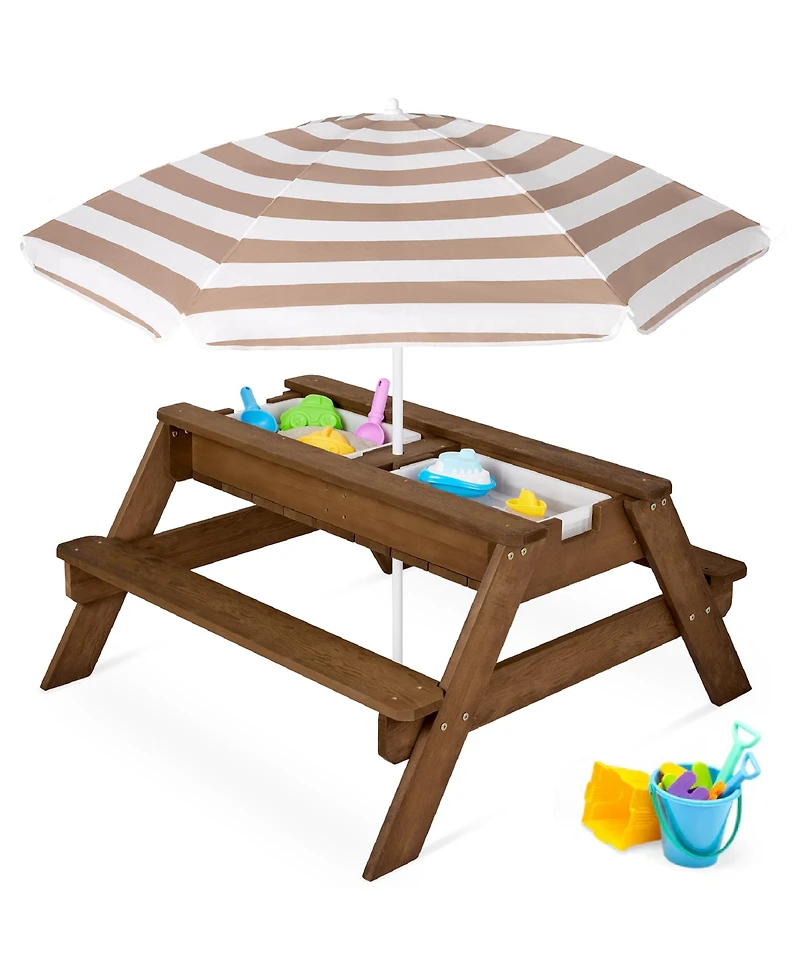 Best Choice Products Kids 3-in-1 Outdoor Convertible Activity Sand & Water Picnic Table w/ Umbrella