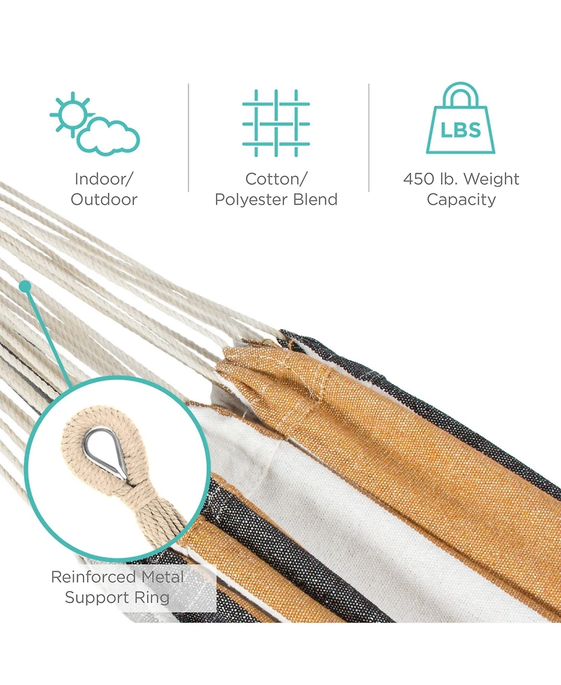 Best Choice Products 2-Person Brazilian-Style Cotton Double Hammock with Stand Set w/ Carrying Bag