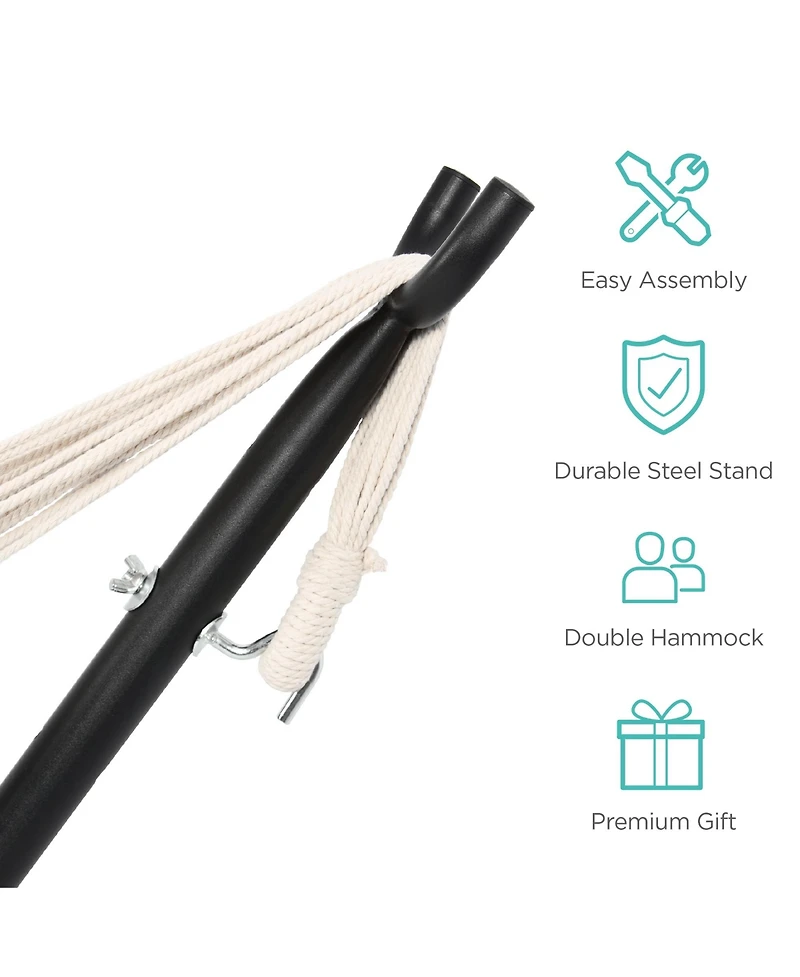 Best Choice Products 2-Person Brazilian-Style Cotton Double Hammock with Stand Set w/ Carrying Bag
