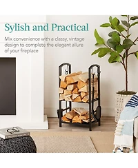 Best Choice Products 5-Piece Firewood Log Rack Holder Tools Set for Fireplace w/ Hook, Broom, Shovel, Tongs
