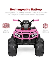 Best Choice Products 12V Kids Ride-On Atv Quad w/ Bluetooth, 3.7mph Max, Treaded Tires, Led Lights, Radio