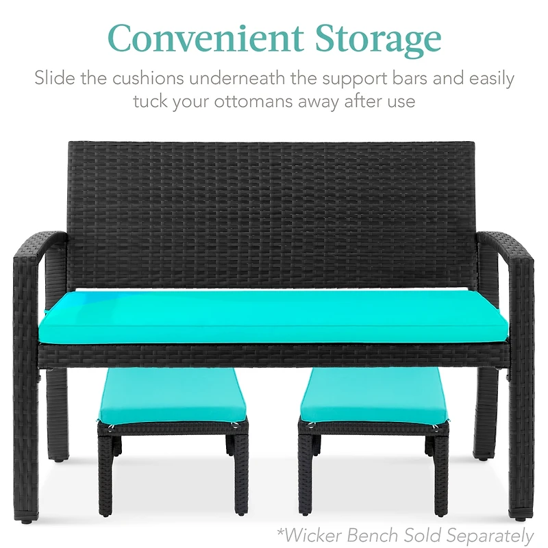 Best Choice Products Set of 2 Multipurpose Patio Wicker Ottomans w/ Removable Cushions, Steel Frame