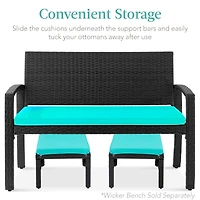 Best Choice Products Set of 2 Multipurpose Patio Wicker Ottomans w/ Removable Cushions, Steel Frame