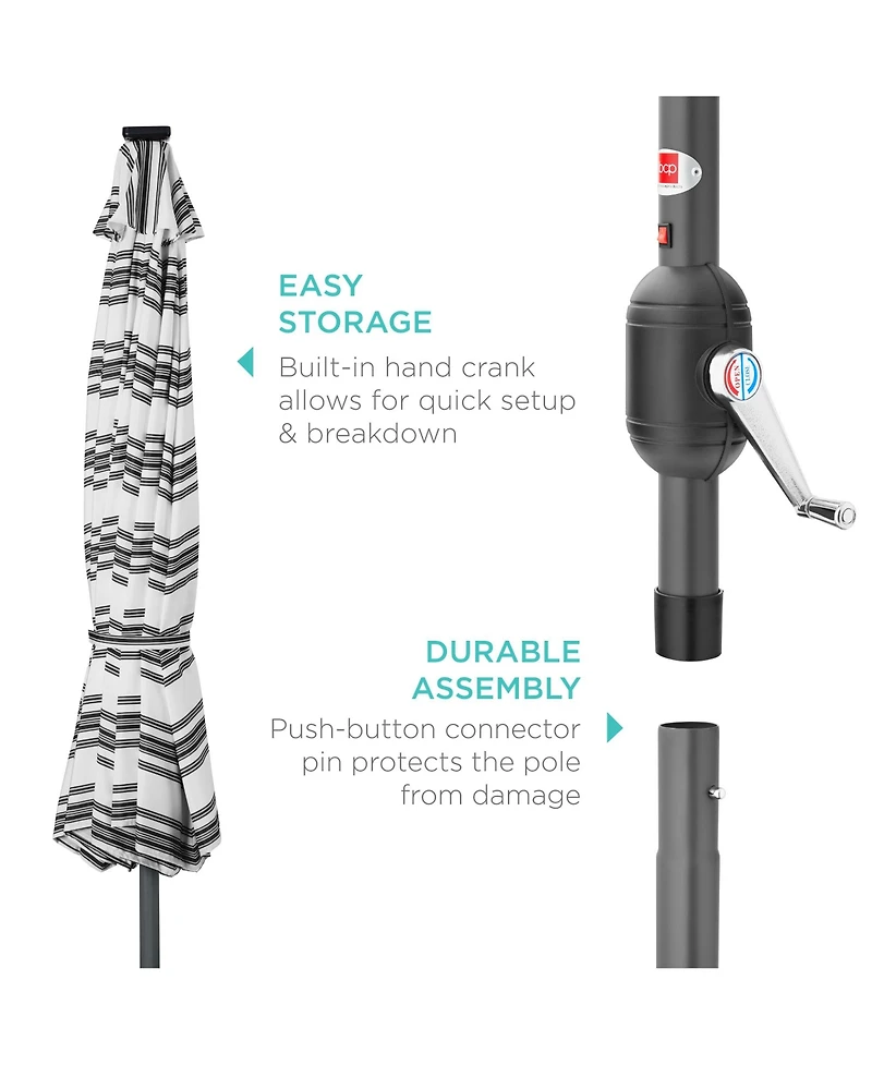 Best Choice Products 10ft Solar Led Lighted Striped Patio Umbrella w/ Crank, Tilt, Push Button, 6 Ribs