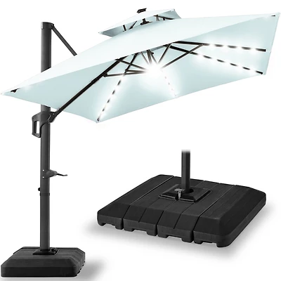 Best Choice Products 10x10ft 2-Tier Square Outdoor Solar Led Cantilever Patio Umbrella w/ Base Included