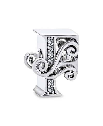 Bling Jewelry Initial Alphabet Bead Charm Fancy Scroll Cz Sparkle Block Letter A-z for Bracelet