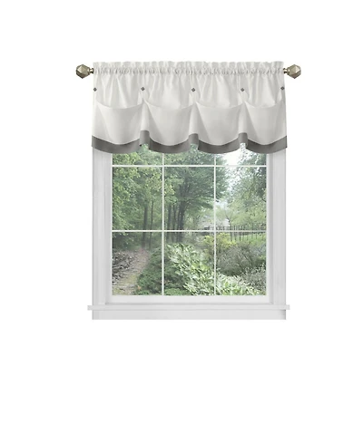 Kate Aurora Country Farmhouse Living Solid Colored Button Tuck Window Valance - 56in W x 14in L, Linen