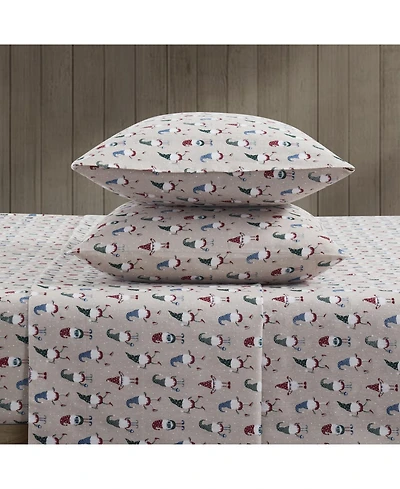 Kate Aurora Cozy Bed Collection Deep Pocket 100% Cotton Flannel Christmas Gnome 4 Piece Sheet Set