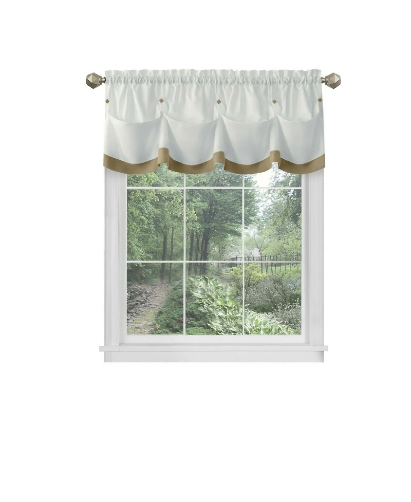 Kate Aurora Country Farmhouse Living Solid Colored Button Tuck Window Valance - 56in W x 14in L, Linen