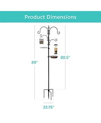 Best Choice Products 91in 4-Hook Bird Feeding Station, Steel Multi-Feeder Stand w/ 2 Feeders, Tray, Bath