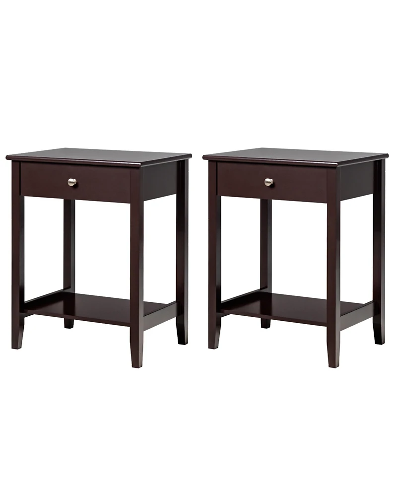 Gymax 2PCS Nightstand Sofa Side End Table Bedroom Living Room w/ Shelf Drawer