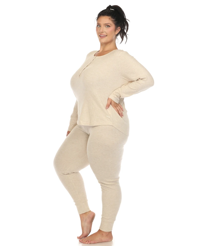 White Mark Plus Waffle Pajama Set