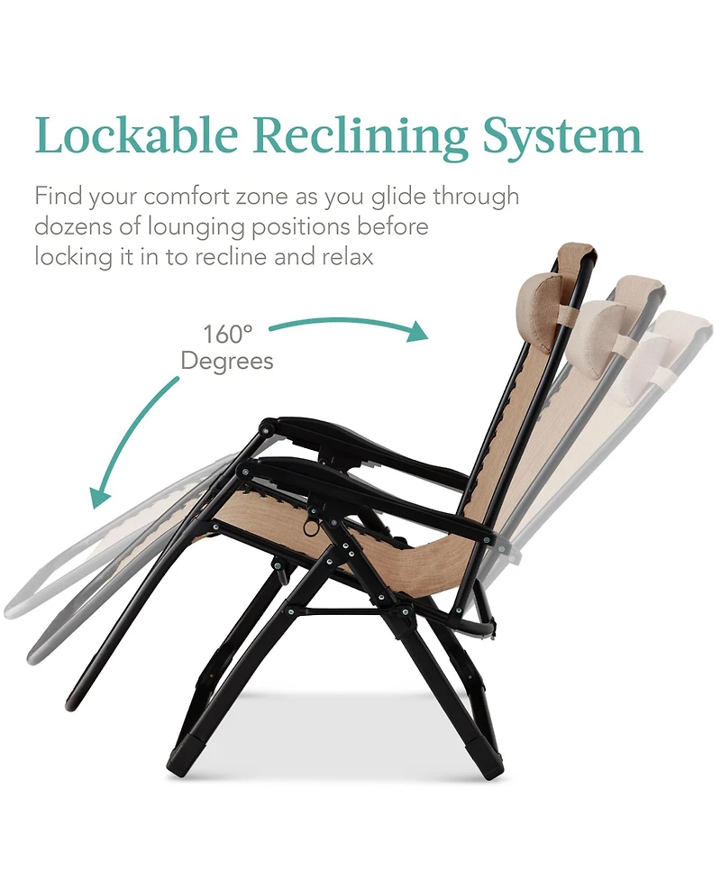 Best Choice Products Oversized Zero Gravity Chair, Folding Recliner w/ Removable Cushion