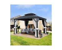 Pamapic 12 ft. x 14 ft. Metal Hardtop Gazebo with Curtains