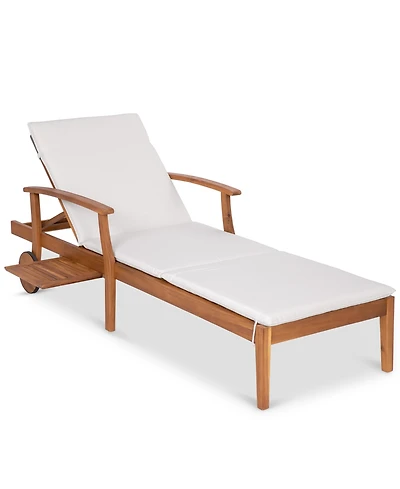 Best Choice Products 79x26in Acacia Wood Outdoor Chaise Lounge Chair w/ Adjustable Backrest, Table, Wheels