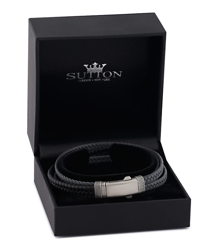 Rhona Sutton Grey Black Leather Stainless Steel Bracelet
