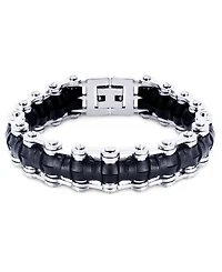 Rhona Sutton Silver Leather Bicycle Chain Stainless Steel Bracelet