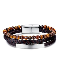 Rhona Sutton Black Tigers Eye Plated Leather Stainless Steel Bracelet