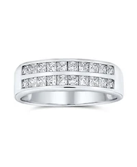 Bling Jewelry Two Row Cubic Zirconia Channel Set Princess Cut Cz Band Ring For Women925 Sterling Silver