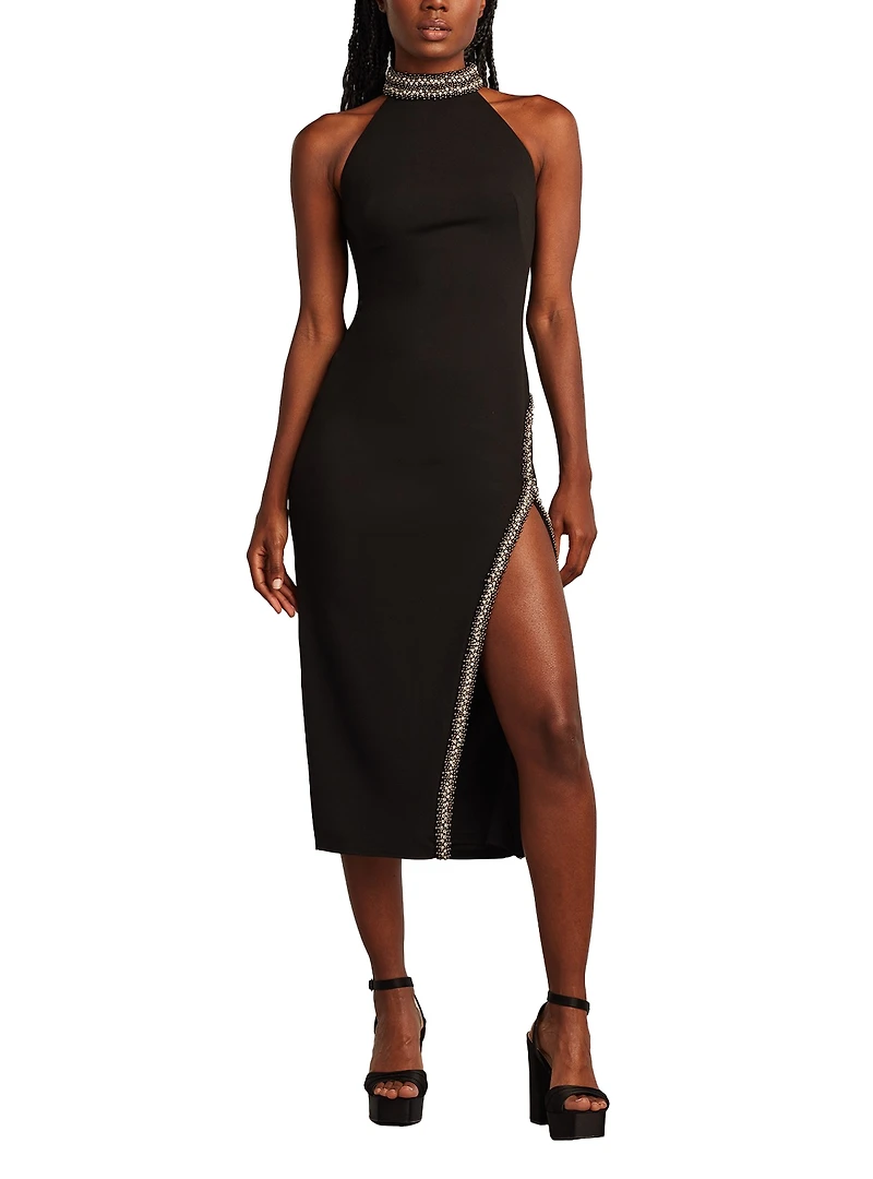 Tadashi Shoji Steva Embellished Halter Midi Dress