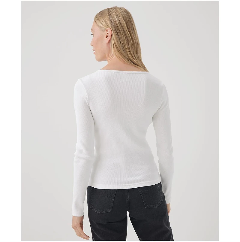 Pact Women's Organic Cotton Favorite Rib Henley Long Sleeve Top