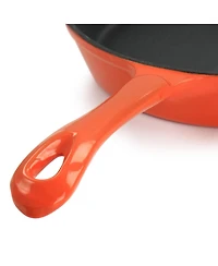 MegaChef Enameled Round 8 Inch PreSeasoned Cast Iron Frying Pan Orange