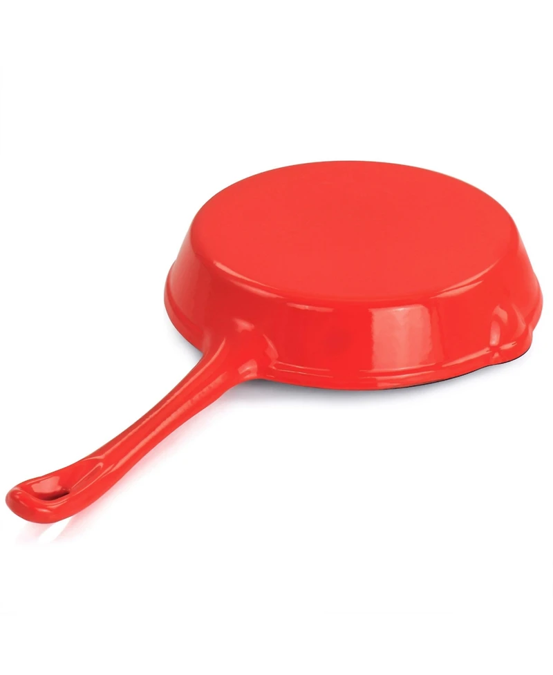 MegaChef Enameled Round 8 Inch PreSeasoned Cast Iron Frying Pan Orange